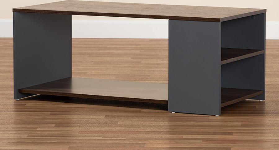 Wholesale Interiors Coffee Tables - Thornton Two-Tone Walnut Brown and Grey Finished Wood Storage Coffee Table
