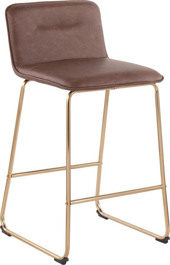 Lumisource Barstools - Casper Fixed-Height Contemporary Counter Stool in Gold Metal and Espresso Faux Leather - Set of 2