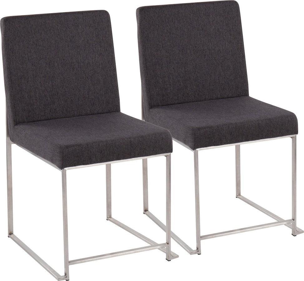 Lumisource Dining Chairs - High Back Fuji Contemporary Dining Chair In Brushed Stainless Steel & Charcoal Fabric (Set of 2)