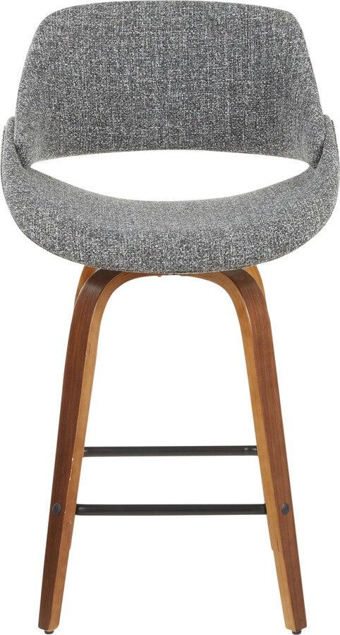 Lumisource Barstools - Fabrico Mid-Century Modern Counter Stool in Walnut and Grey Noise Fabric - Set of 2