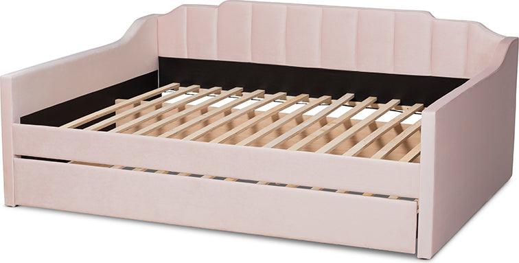 Wholesale Interiors Daybeds - Lennon Pink Velvet Fabric Upholstered Queen Size Daybed with Trundle