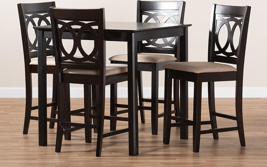Wholesale Interiors Dining Sets - Lenoir Contemporary Sand Fabric Upholstered Brown Finished 5-Piece Wood Pub Set