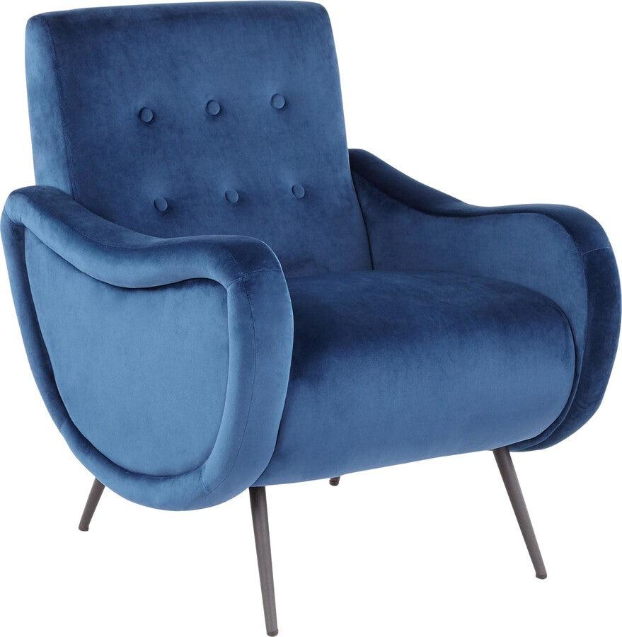 Lumisource Accent Chairs - Rafael Lounge Chair 34" Black Metal & Blue Velvet