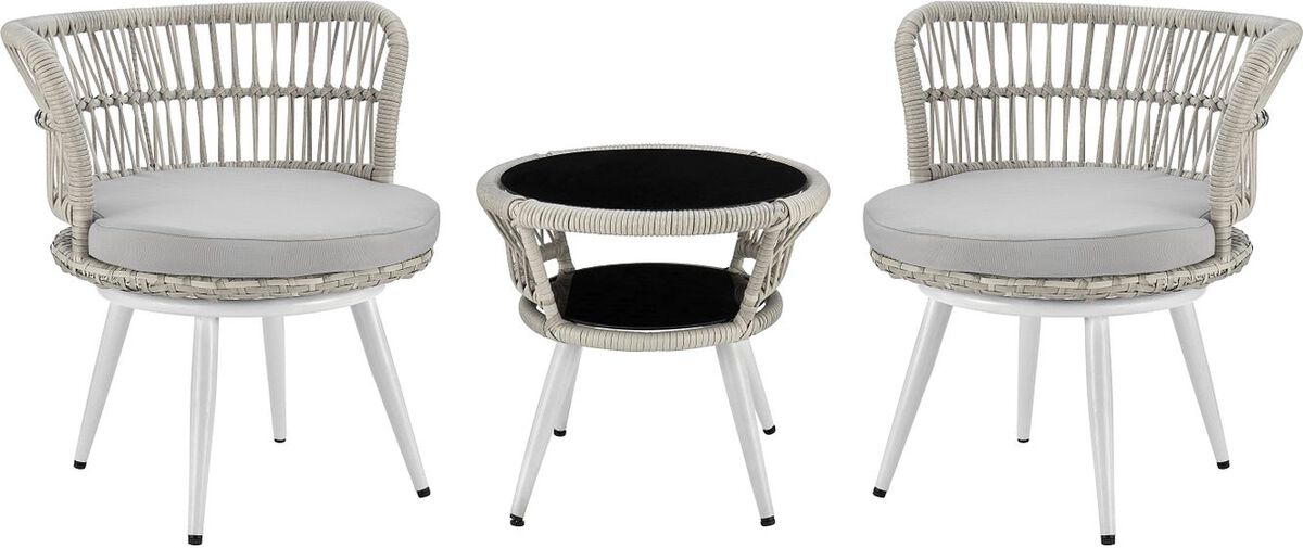 Manhattan Comfort Outdoor Conversation Sets - Monaco Patio 2- Person Seating Group with End Table with Grey Cushions