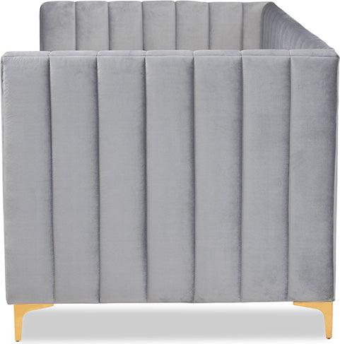 Wholesale Interiors Daybeds - Oksana Modern Contemporary Grey Velvet and Gold Twin Size Daybed