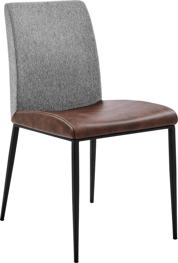 Euro Style Dining Chairs - Rasmus Side Chair with Light Brown Leatherette and Gray Fabric with Matte Black Legs - Set of 2