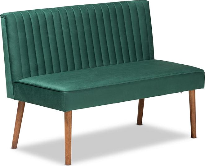 Wholesale Interiors Benches - Alvis Emerald Green Velvet Upholstered and Walnut Brown Wood 2-Piece Dining Nook Banquette Set