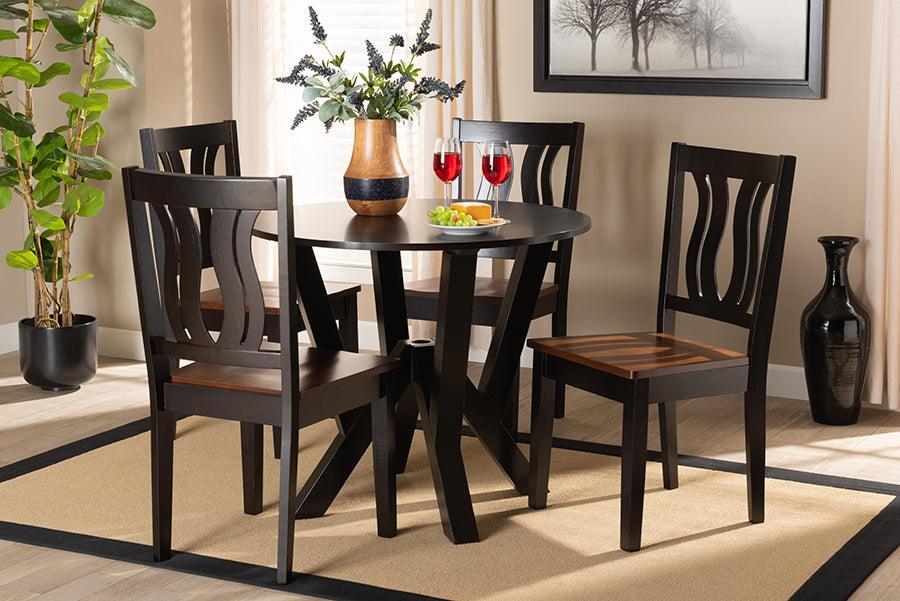 Wholesale Interiors Dining Sets - Noelia Transitional Dark Brown and Walnut Brown Finished Wood 5-Piece Dining Set