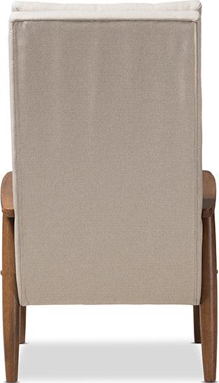 Wholesale Interiors Accent Chairs - Roxy Mid-Century Modern Brown Wood and Beige Fabric Button-Tufted High-Back Chair