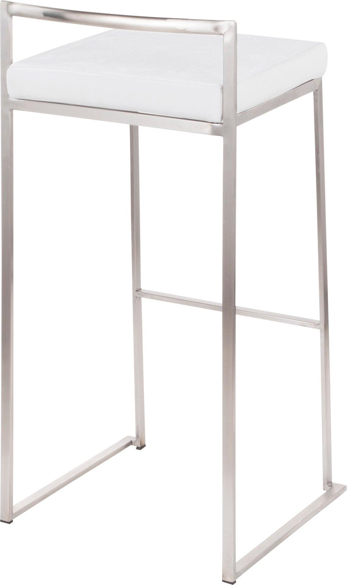 Lumisource Barstools - Fuji Stacker Barstool Brushed & White (Set of 2)