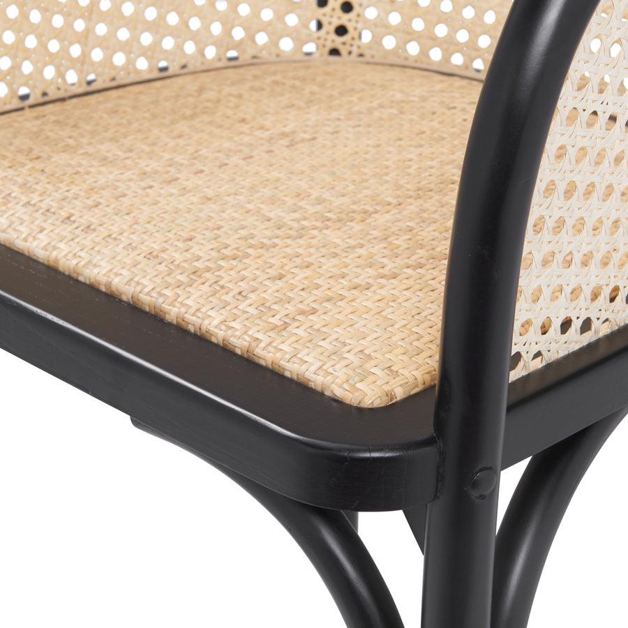 Euro Style Dining Chairs - Elsy Armchair in Black with Natural Rattan Seat