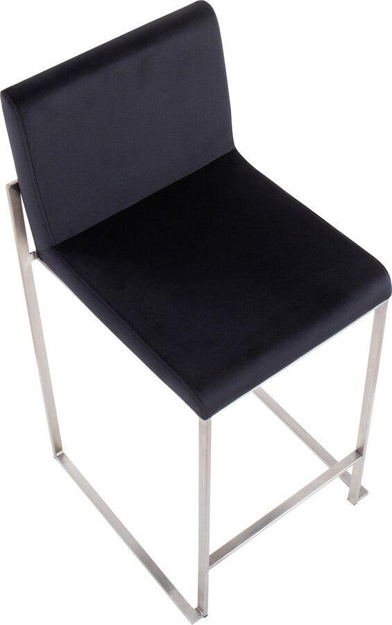 Lumisource Barstools - Fuji High Back Counter Stool In Stainless Steel & Black Velvet (Set of 2)