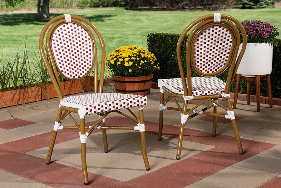 Wholesale Interiors Outdoor Dining Chairs - Gauthier Indoor & Outdoor Red & White Bistro Dining Chair Set of 2