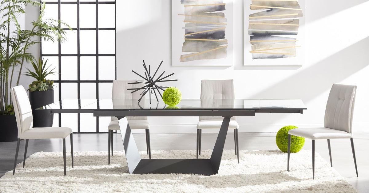Essentials For Living Dining Tables - Victory Extension Dining Table Matte Dark Gray, Clear Glass