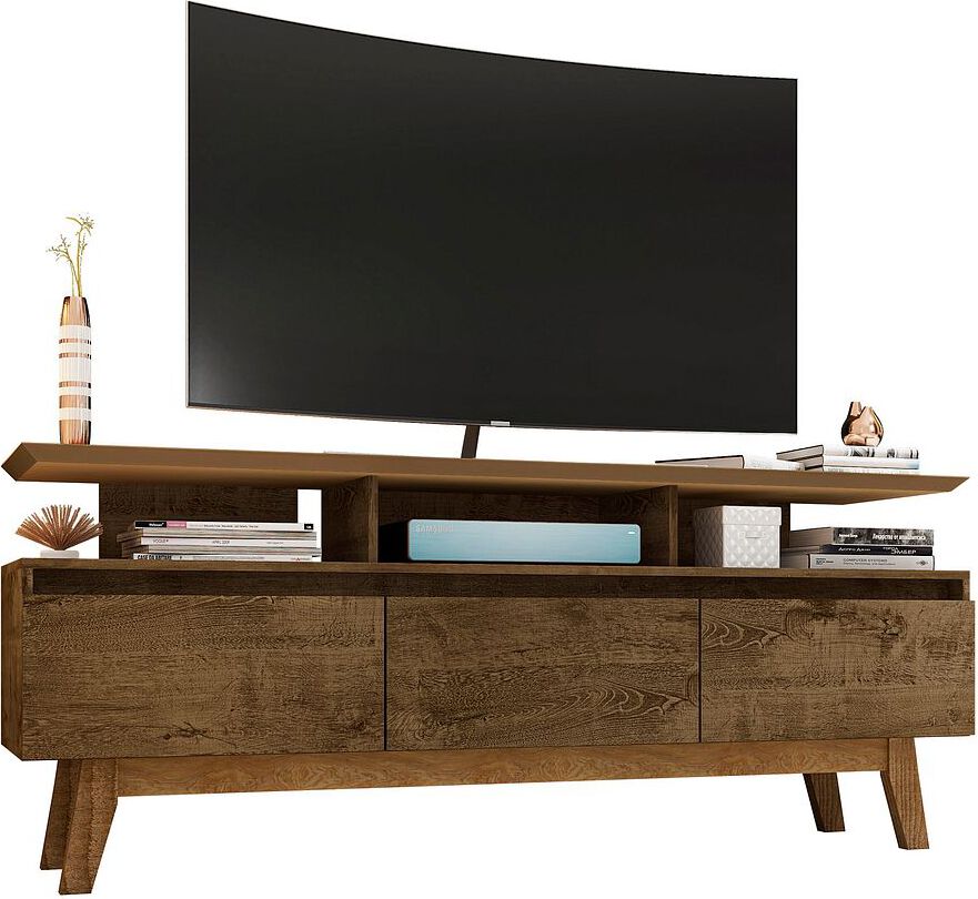 Manhattan Comfort TV & Media Units - Yonkers 62.99 TV Stand with Solid Wood Legs and 6 Media and Storage Compartments in Rustic Brown