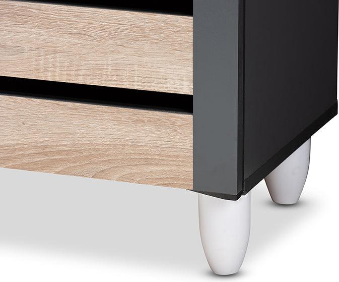 Wholesale Interiors Shoe Storage - Gisela Modern and Contemporary Two-Tone Oak and Dark Gray 4-Door Shoe Storage Cabinet