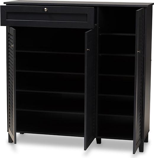 Wholesale Interiors Shoe Storage - Coolidge Contemporary Grey Finished 11-Shelf Wood Shoe Storage Cabinet with Drawer