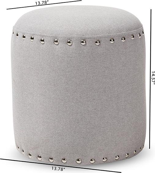 Wholesale Interiors Ottomans & Stools - Rosine Modern And Contemporary Light Grey Fabric Upholstered Nail Trim Ottoman