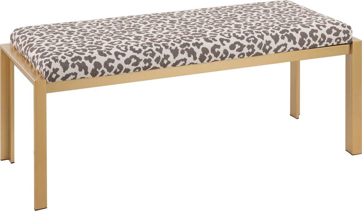 Lumisource Benches - Fuji Contemporary Bench In Gold Metal & Beige Leopard Fabric