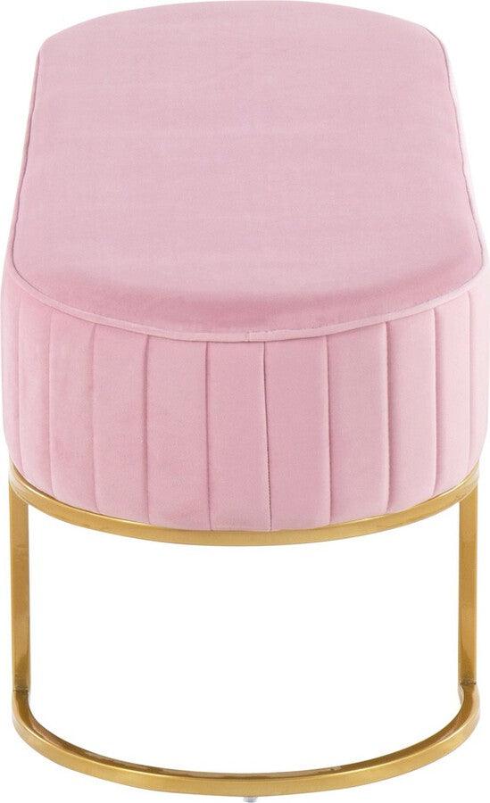 Lumisource Benches - Demi Glam Pleated Bench in Gold Steel and Pink Velvet
