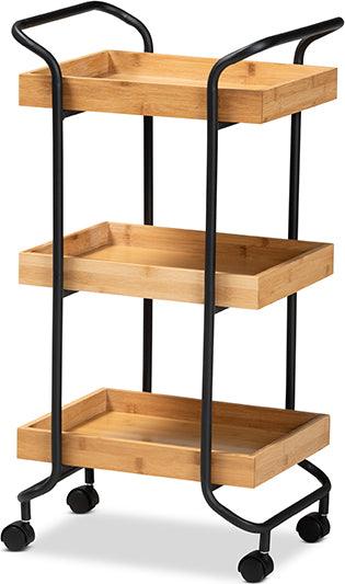 Wholesale Interiors Kitchen & Bar Carts - Baxter Contemporary Oak Brown Wood and Black Metal 3-Tier Mobile Kitchen Cart