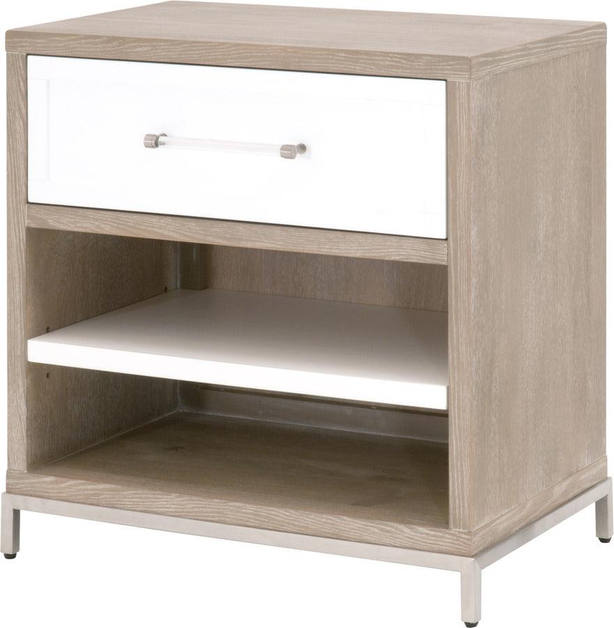 Essentials For Living Nightstands & Side Tables - Wrenn 1-Drawer Nightstand Natural Gray Acacia, Matte White, Brushed Stainless Steel