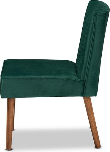 Wholesale Interiors Dining Chairs - Alvis Mid-Century Emerald Green Velvet Upholstered and Walnut Brown Finished Wood Dining Chair