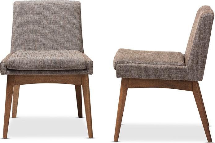 Wholesale Interiors Dining Chairs - Nexus Mid-Century Modern Walnut Wood and Gravel Fabric Dining Side Chair (Set of 2)