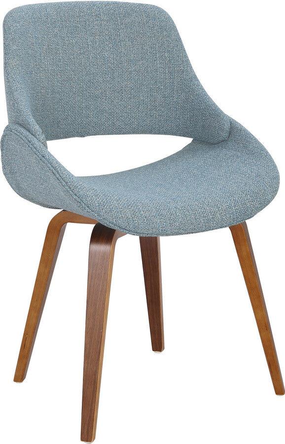 Lumisource Dining Chairs - Fabrico Mid-Century Modern Dining/Accent Chair in Walnut and Blue Noise Fabric - Set of 2