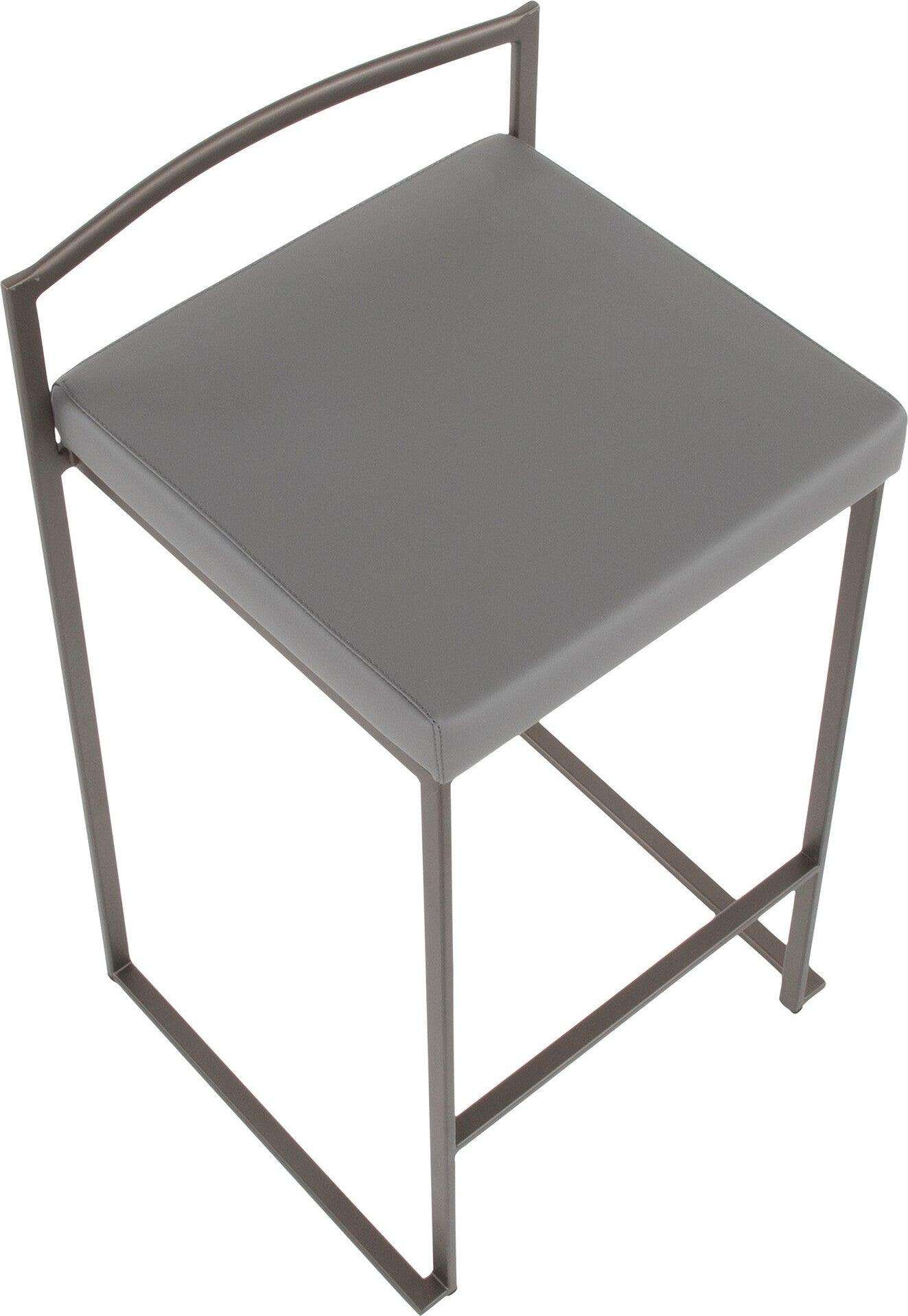 Lumisource Barstools - Fuji Stacker Counter Stool (Set of 2) Antique & Gray PU