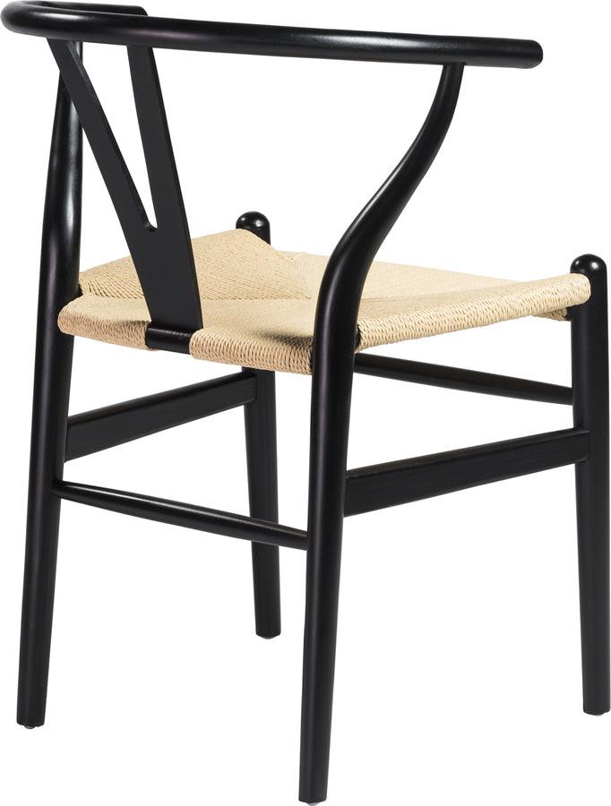 Euro Style Dining Chairs - Evelina Side Chair in Black with Natural Rush Seat - Set of 2