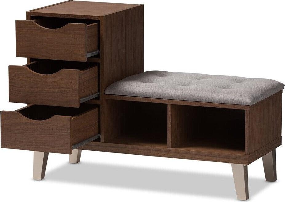 Wholesale Interiors Shoe Storage - Arielle Shoe Storage Seating Bench Walnut & Gray