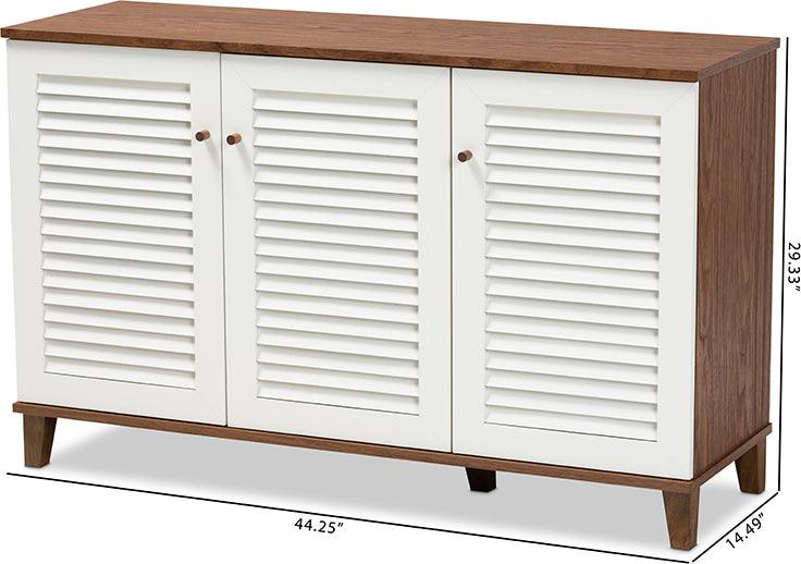 Wholesale Interiors Shoe Storage - Coolidge Modern and Contemporary Walnut Finished 8-Shelf Wood Shoe Storage Cabinet