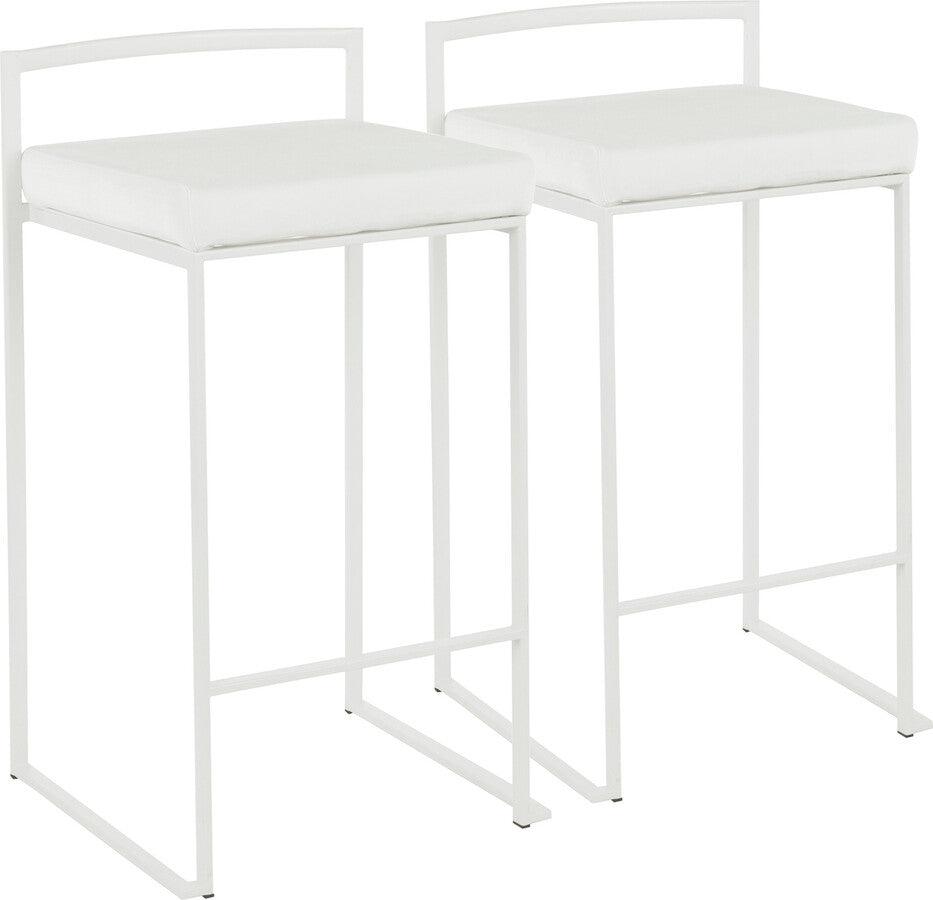Lumisource Barstools - Fuji Contemporary Stackable Counter Stool in White with White Velvet Cushion - Set of 2