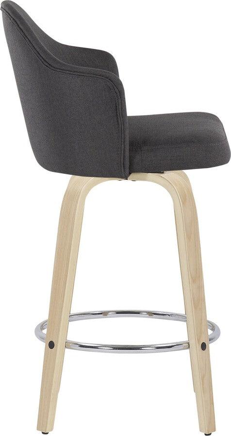 Lumisource Barstools - Ahoy Fixed-Height Counter Stool With Wood Legs & Round Chrome With Charcoal (Set of 2)