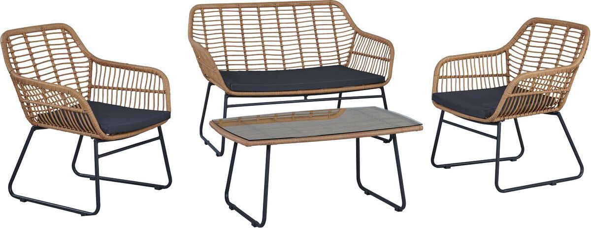 Manhattan Comfort Outdoor Conversation Sets - Antibes 2.0 Patio 4- Person Conversation Set with Coffee Table with Grey Cushions