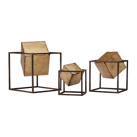 Olliix.com - Gold Cubes 3-piece Tabletop Decor Set Black/Gold