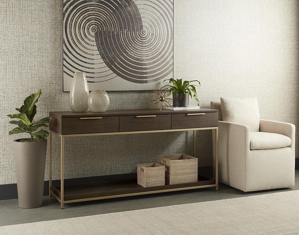 SUNPAN Consoles - Rebel Console Table With Drawers - Gold - Charcoal Grey