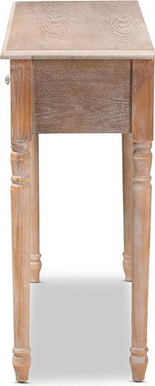 Wholesale Interiors Consoles - Celia Rustic French Country White-Washed Wood and Mirror 2-Drawer Quatrefoil Console Table