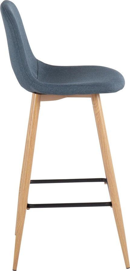 Lumisource Barstools - Pebble Barstool In Natural Metal & Blue Fabric (Set of 2)