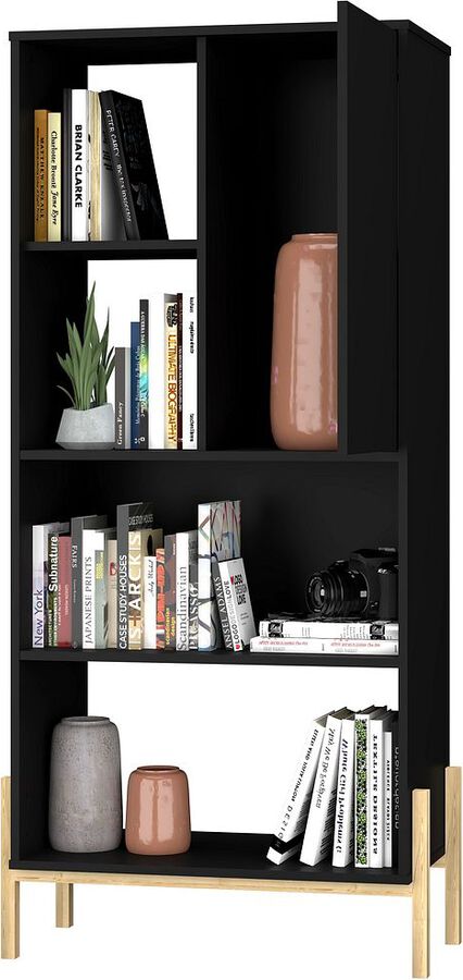 Manhattan Comfort Bookcases & Display Units - Bowery Bookcase with 5 Shelves in Black and Oak