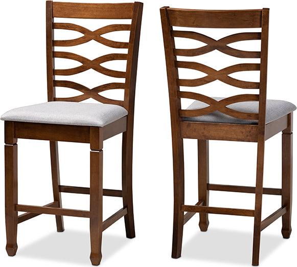 Wholesale Interiors Barstools - Lanier Grey Fabric Upholstered Walnut Brown Finished 2-Piece Wood Counter Height Pub Chair Set Set