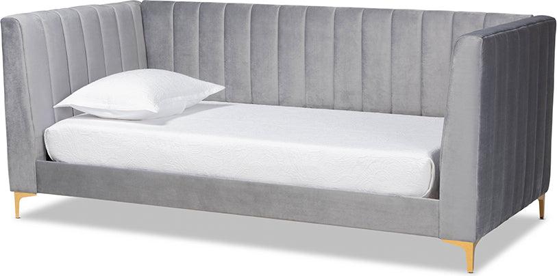 Wholesale Interiors Daybeds - Oksana Modern Contemporary Grey Velvet and Gold Twin Size Daybed