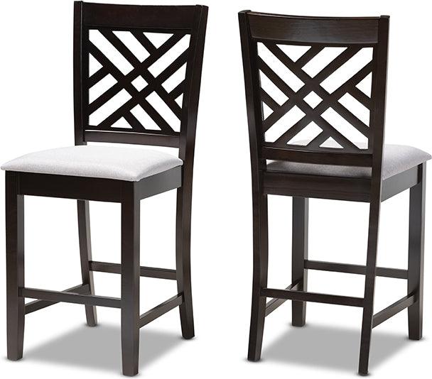 Wholesale Interiors Barstools - Caron Contemporary Gray Fabric Brown Finished Wood Counter Height Pub Chair Set of 2