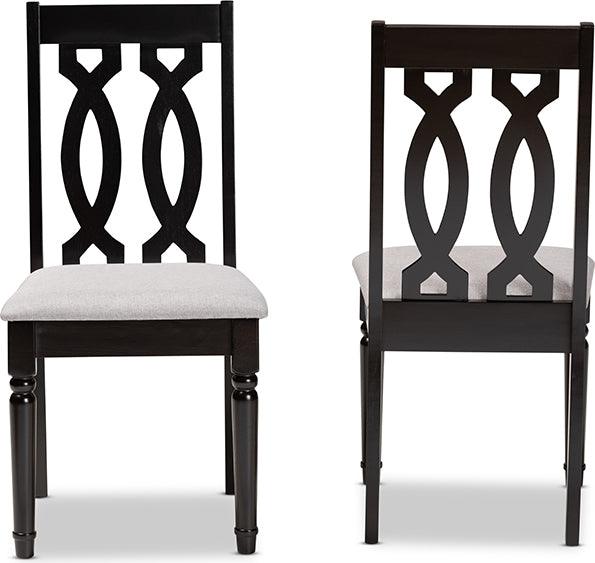 Wholesale Interiors Dining Chairs - Cherese Grey Fabric Upholstered and Dark Brown Finished Wood 2-Piece Dining Chair Set