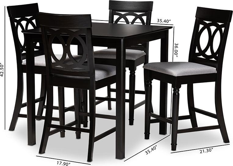 Wholesale Interiors Dining Sets - Verina Contemporary Grey Fabric Upholstered Brown Finished 5-Piece Wood Pub Set