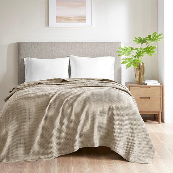 Olliix.com Comforters & Blankets - Cotton Blanket Khaki Full/Queen