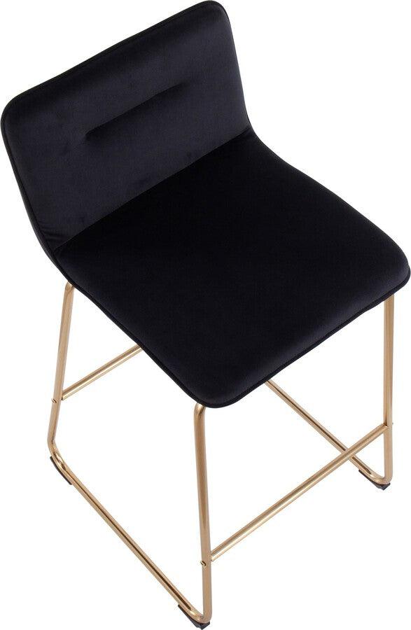 Lumisource Barstools - Casper Fixed-Height Contemporary Counter Stool in Gold Metal and Black Velvet - Set of 2