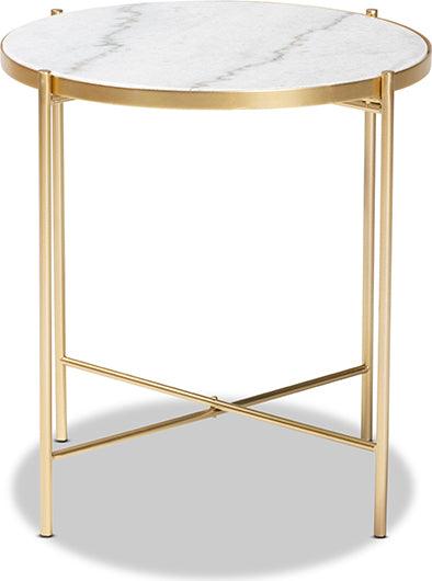 Wholesale Interiors Side & End Tables - Maddock Gold Finished Metal End Table with Marble Tabletop