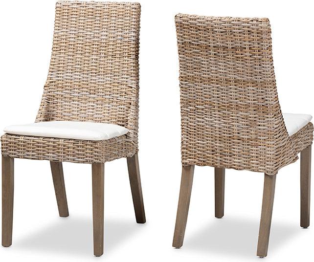 Wholesale Interiors Dining Chairs - Toby Modern Bohemian Grey Rattan 2-Piece Dining Chair Set